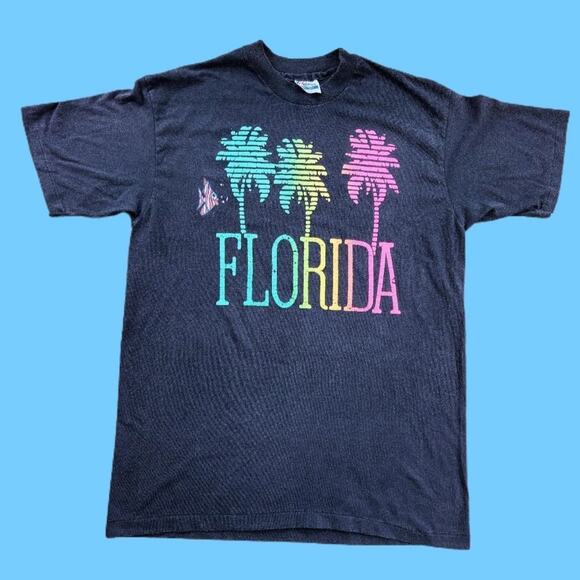 VINTAGE SINGLE STITCH NEON PALMS FLORIDA TSHIRT - Picture 1 of 4